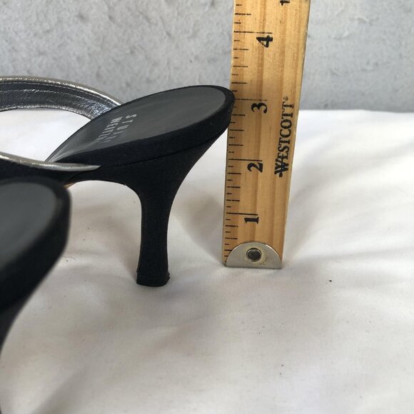 Stuart Weitzman Shoes Womens Size 5 Black Silver Sandal Heels Kitten Slide Mules - Picture 9 of 16